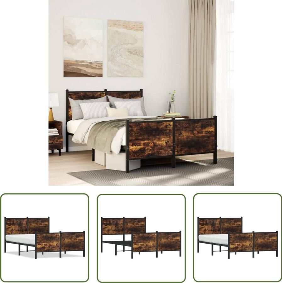 VidaXL Bedframe zonder matras metaal gerookt eikenkleurig 120x200 cm Bedframe Houten Bedframe Staal Bedframe Bruine Bedframe Tweepersoonsbed