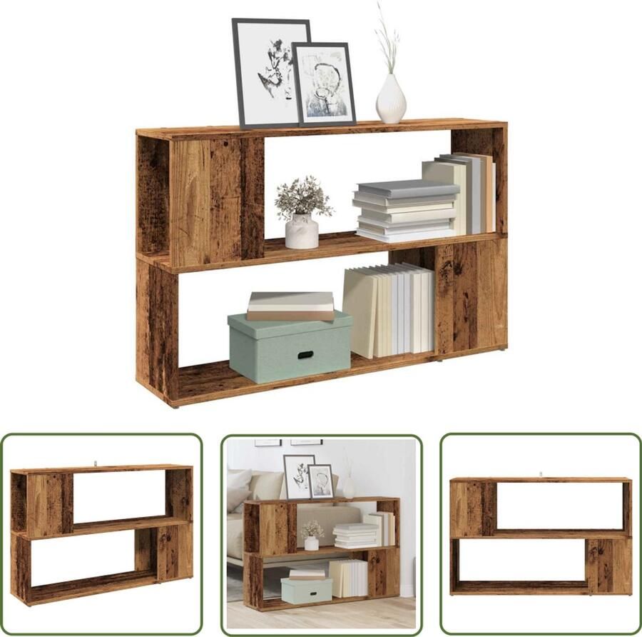 The Living Store Boekenkast 100x24x63 cm bewerkt hout oud houtkleurig Boekenkast Houten Boekenkast Vintage Boekenkast Bibliotheekkast Opslagoplossing