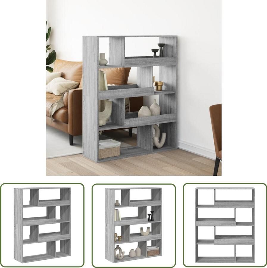 The Living Store Boekenkast 100x33x125 5 cm bewerkt hout grijs sonoma eikenkleur Boekenkast Houten Boekenkast Grijze Boekenkast Opbergkast Tv Meubel