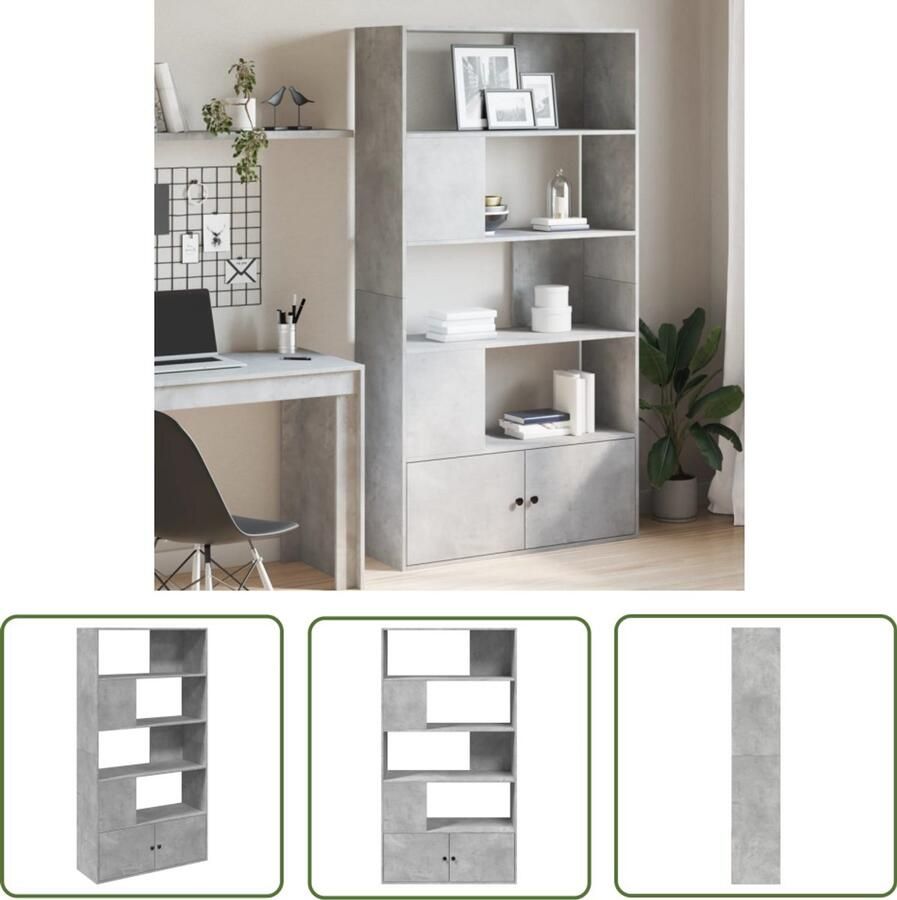 The Living Store Boekenkast 100x36x189 cm bewerkt hout betongrijs Boekenkast Houten Boekenkast Grijze Boekenkast Betongrijze Boekenkast Opbergkast
