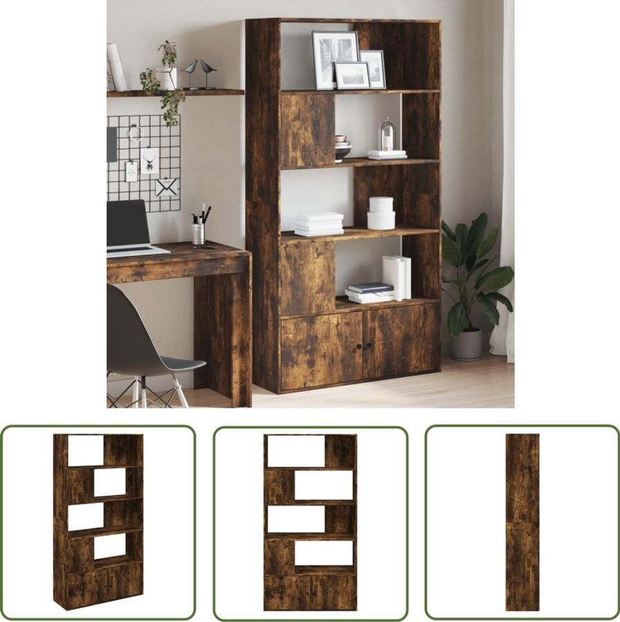 The Living Store Boekenkast 100x36x189 cm bewerkt hout gerookt eikenkleurig Boekenkast Houten Boekenkast Bruine Boekenkast Vintage Boekenkast Opbergkast