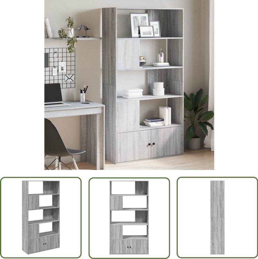 The Living Store Boekenkast 100x36x189 cm bewerkt hout grijs sonoma eikenkleurig Boekenkast Houten Boekenkast Grijze Boekenkast Eiken Boekenkast Opbergkast