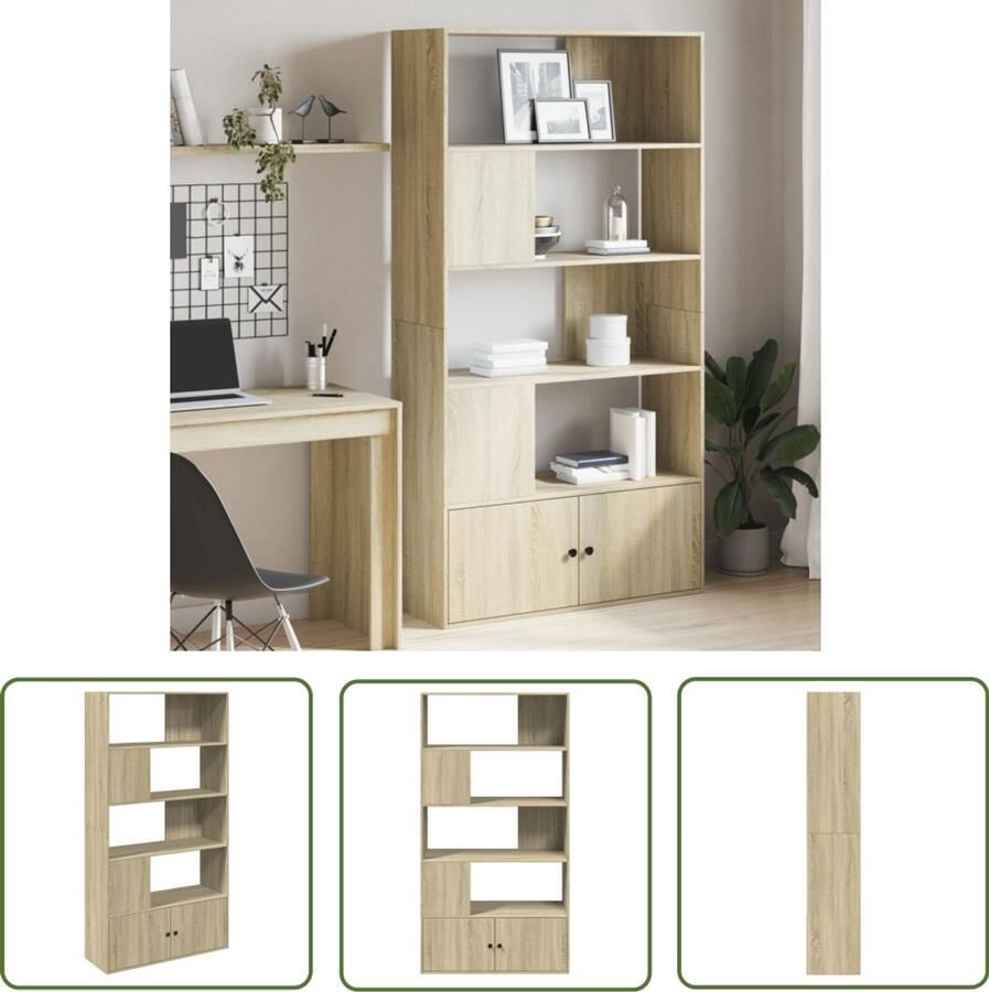 The Living Store Boekenkast 100x36x189 cm bewerkt hout sonoma eikenkleurig Boekenkast Houten Boekenkast Sonoma Eiken Bibliotheekkast Opbergkast