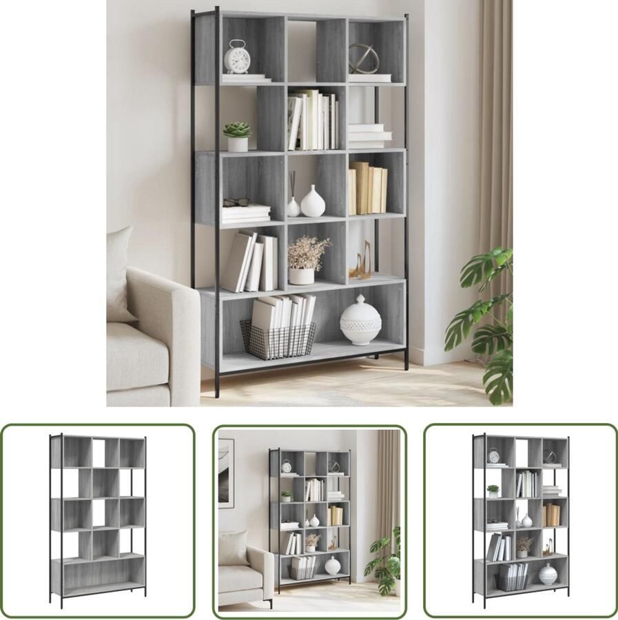 The Living Store Boekenkast 102x28x172 cm bewerkt hout grijs sonoma eikenkleurig Boekenkast Houten Boekenkast Metalen Boekenkast Grijze Boekenkast Sonomale Boekenkast