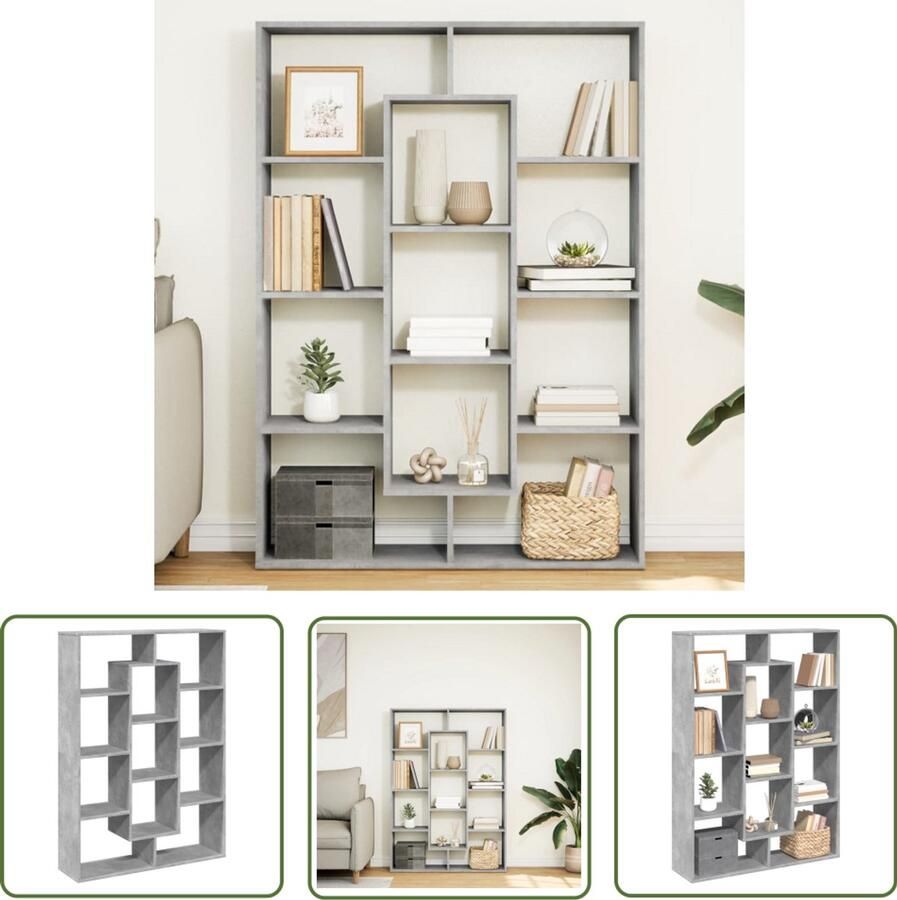 The Living Store Boekenkast 102x29x143 cm bewerkt hout betongrijs Boekenkast Houten Boekenkast Betongrijs Boekenplank Opslagoplossing