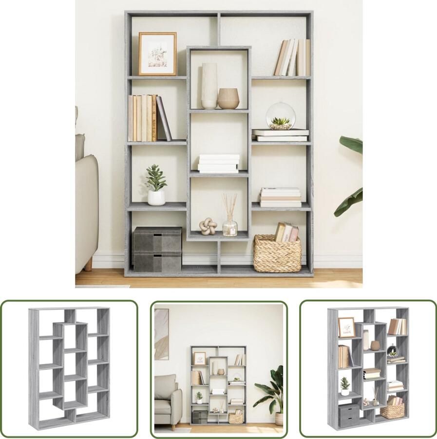 The Living Store Boekenkast 102x29x143 cm bewerkt hout grijs sonoma eikenkleurig Boekenkast Houten Boekenkast Grijze Boekenkast Vintage Boekenkast Opbergkast