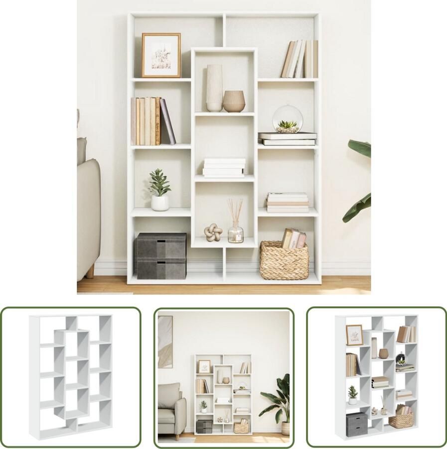 The Living Store Boekenkast 102x29x143 cm bewerkt hout wit Boekenkast Houten Boekenkast Bibliotheekkast Opslagoplossing Kamerdivider