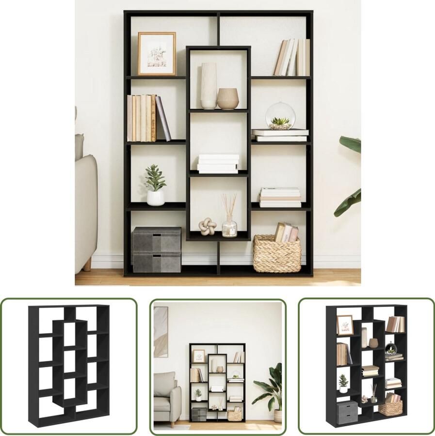 The Living Store Boekenkast 102x29x143 cm bewerkt hout zwart Boekenkast Houten Boekenkast Bibliotheekkast Opbergkast Tv Stand