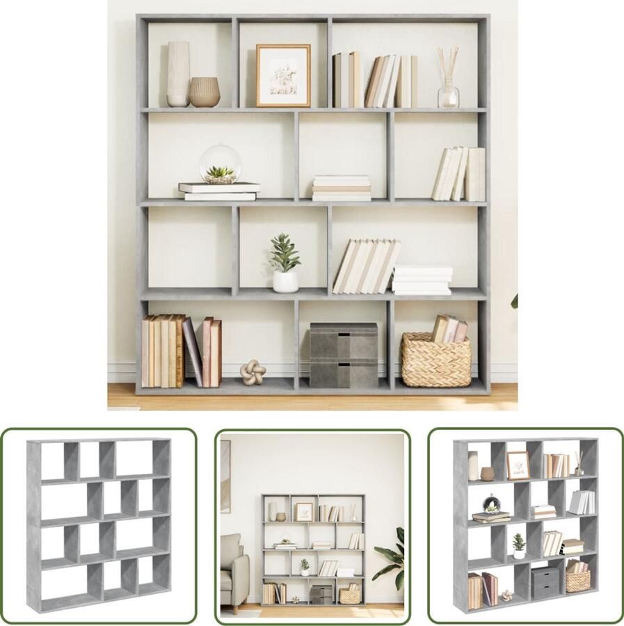 The Living Store Boekenkast 132x29x141 5 cm bewerkt hout betongrijs Boekenkast Houten Boekenkast Betongrijs Boekenkast Opslagoplossing Bibliotheekkast