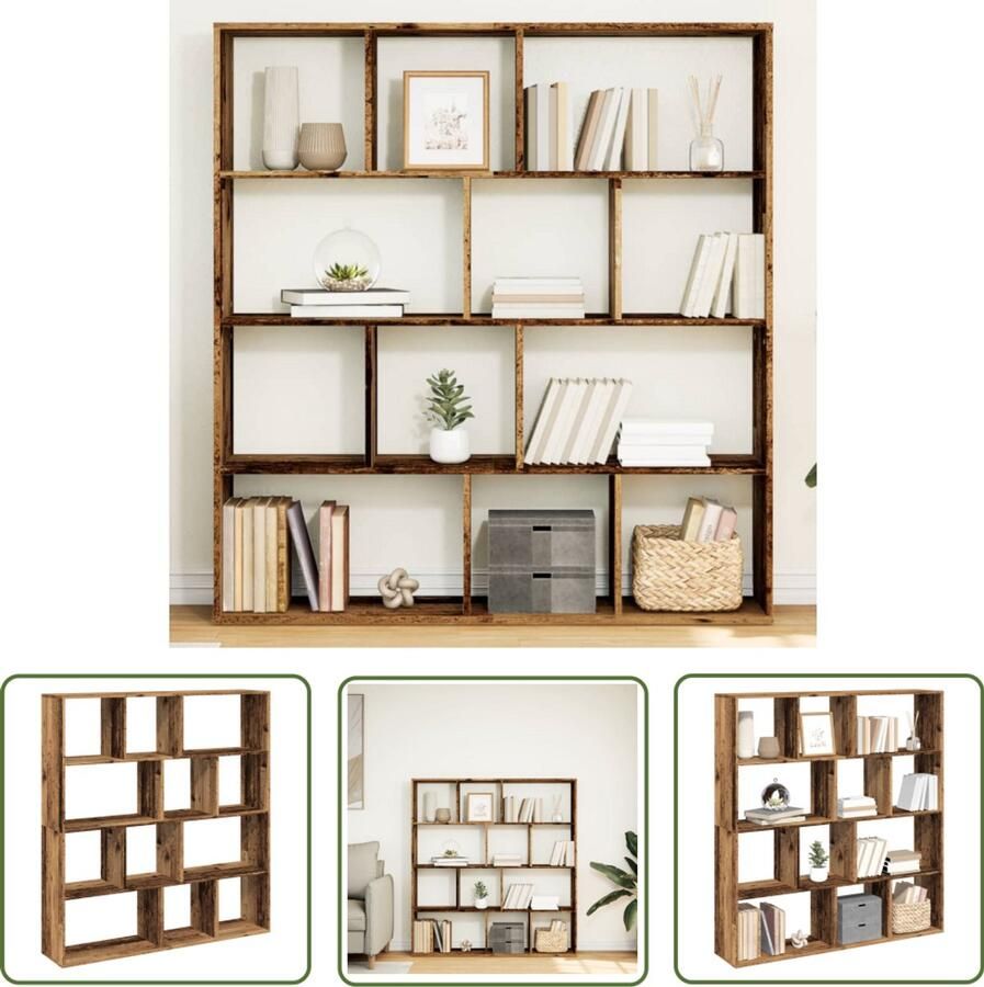 VidaXL Boekenkast 132x29x141 5 cm bewerkt hout oud houtkleurig Boekenkast Houten Boekenkast Vintage Boekenkast Bibliotheek Opbergkast