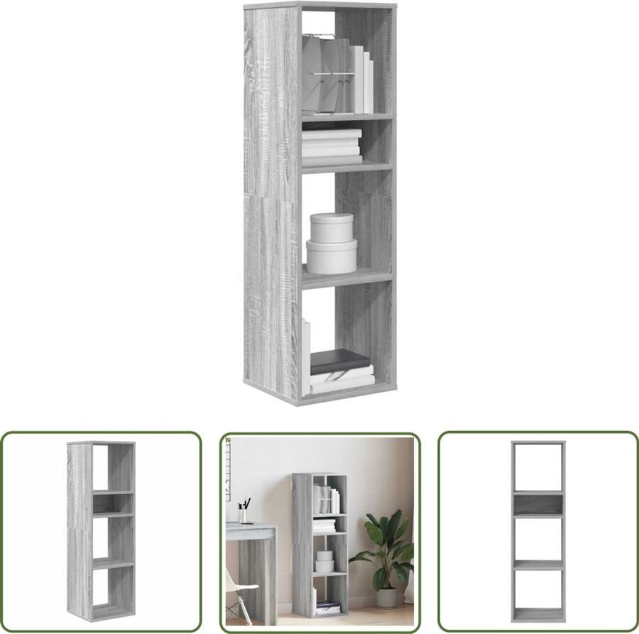 The Living Store Boekenkast 34x31x112 cm bewerkt hout grijs sonoma eikenkleurig Boekenkast Houten Boekenkast Grijze Boekenkast Boekenrek Wandkast