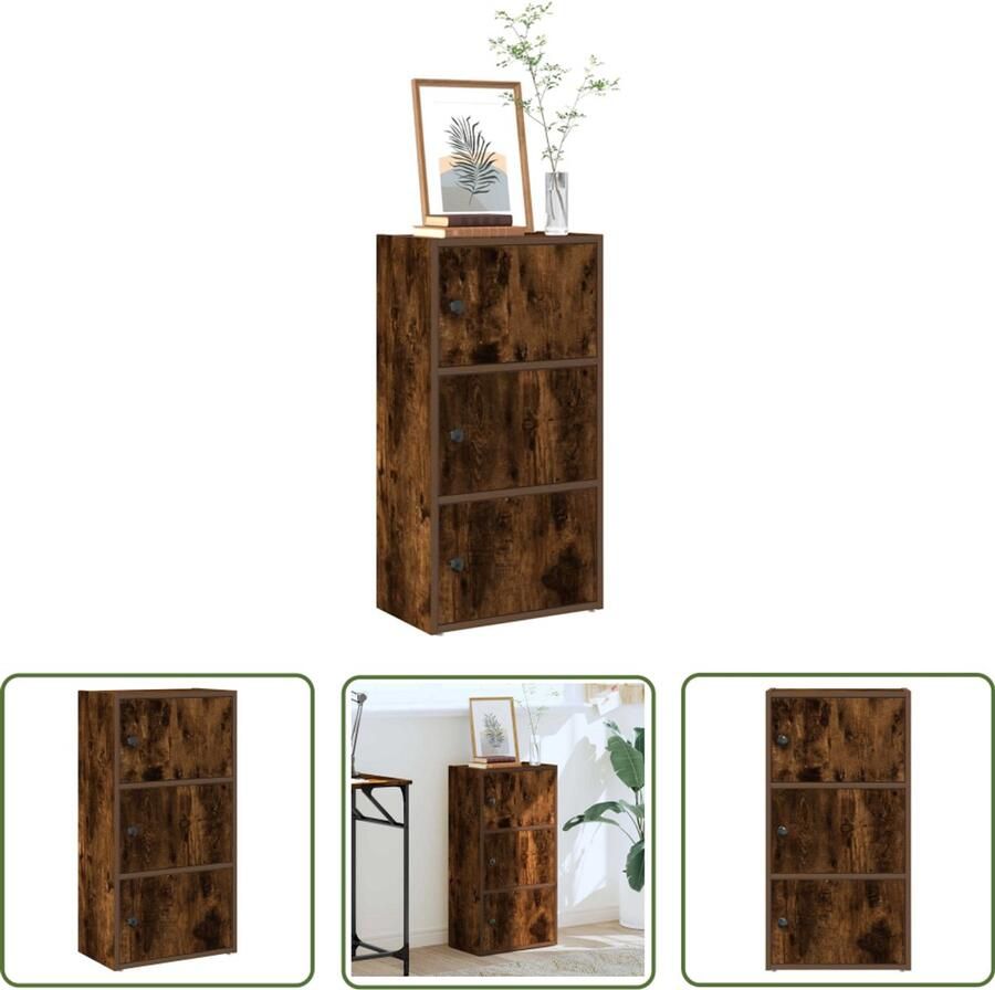 The Living Store Boekenkast 40x24x77 cm bewerkt hout gerookt eikenkleurig Boekenkast Houten Boekenkast Opbergkast Bibliotheekkast Vintage Boekenkast