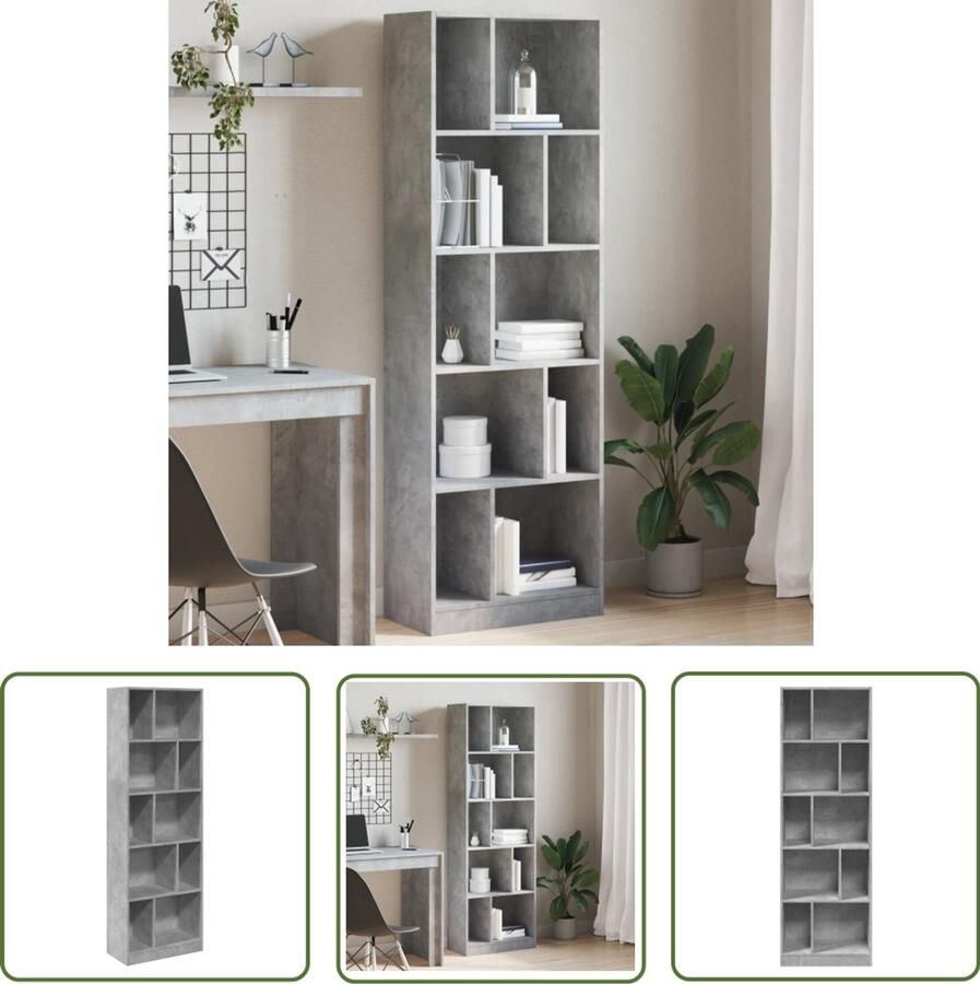 The Living Store Boekenkast 57x28 5x174 cm bewerkt hout betongrijs Boekenkast Houten Boekenkast Grijze Boekenkast Vintage Boekenkast Opbergkast