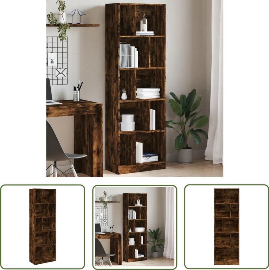 The Living Store Boekenkast 57x28 5x174 cm bewerkt hout gerookt eikenkleurig Boekenkast Houten Boekenkast Bruine Boekenkast Vintage Boekenkast Opslagkast