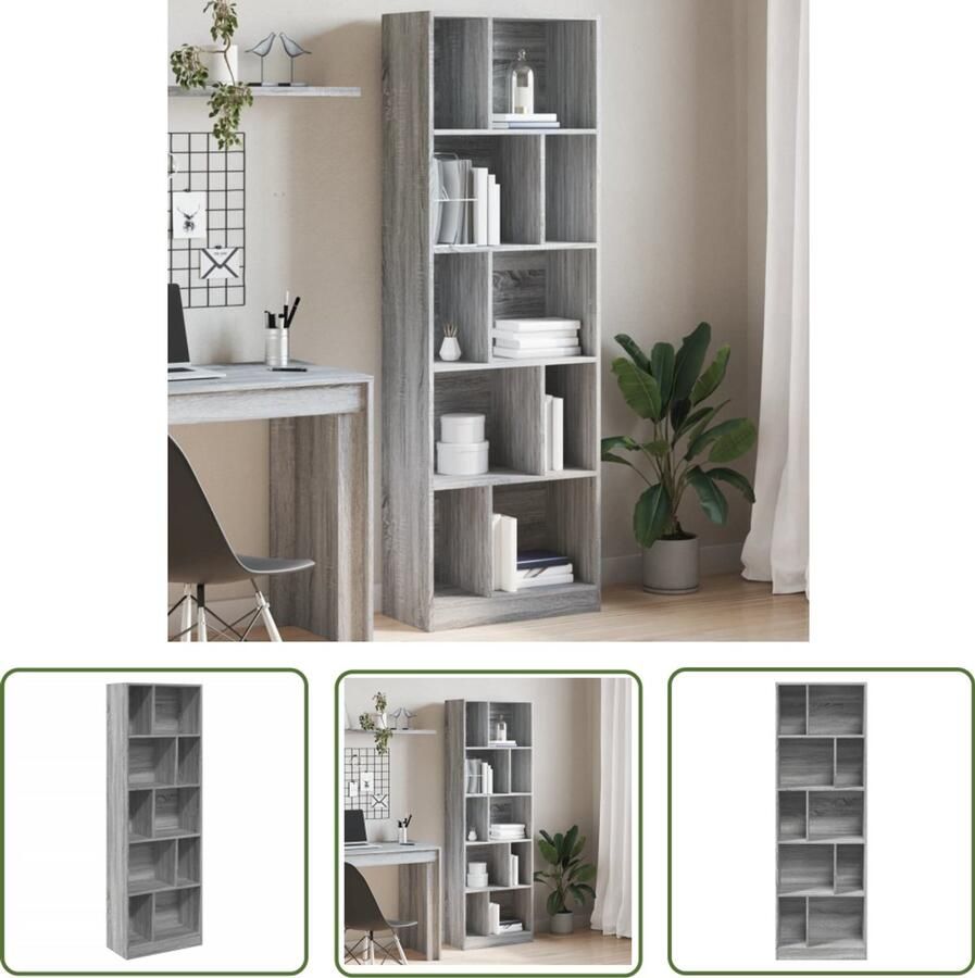 The Living Store Boekenkast 57x28 5x174 cm bewerkt hout grijs sonoma Boekenkast Houten Boekenkast Grijze Boekenkast Vintage Boekenkast Opslagoplossing