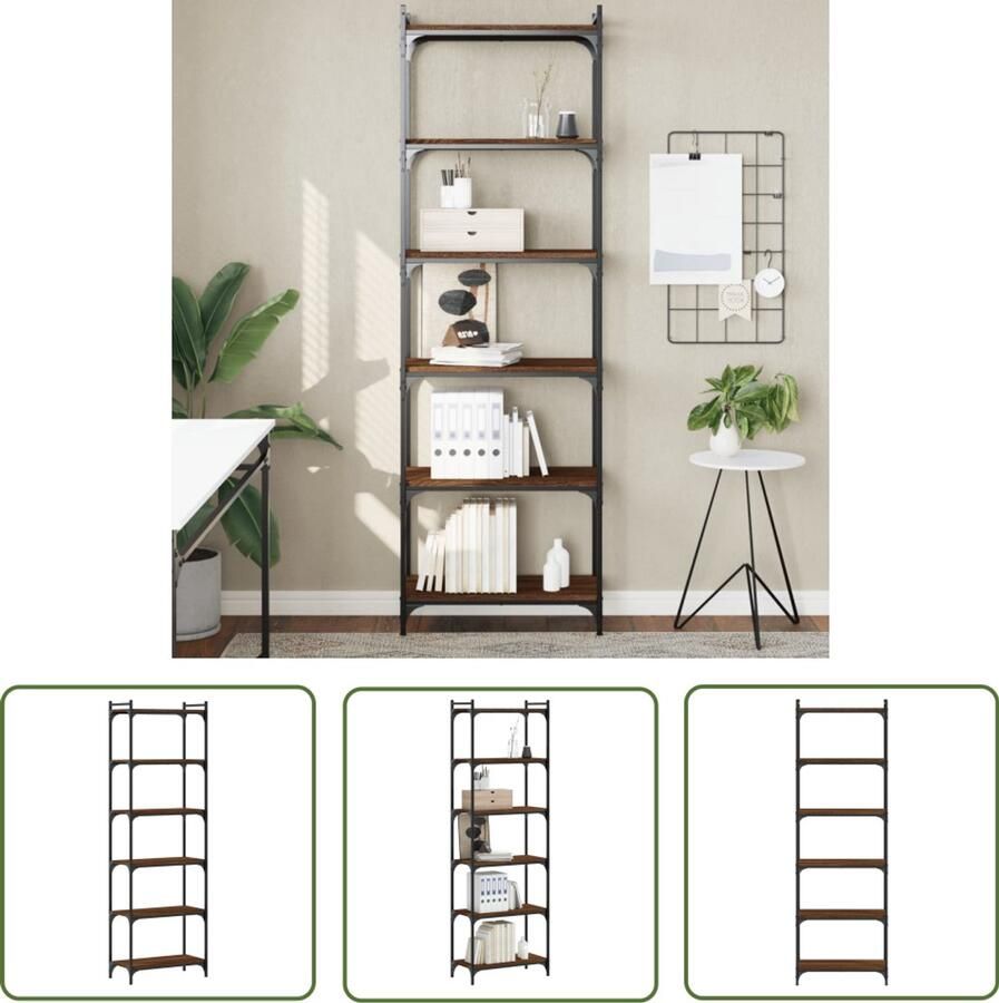 VidaXL Boekenkast 6-laags 60x30x188 cm bewerkt hout bruin eikenkleur Boekenkast Houten Boekenkast Bibliotheekkast Opslagkast Woonaccessoires