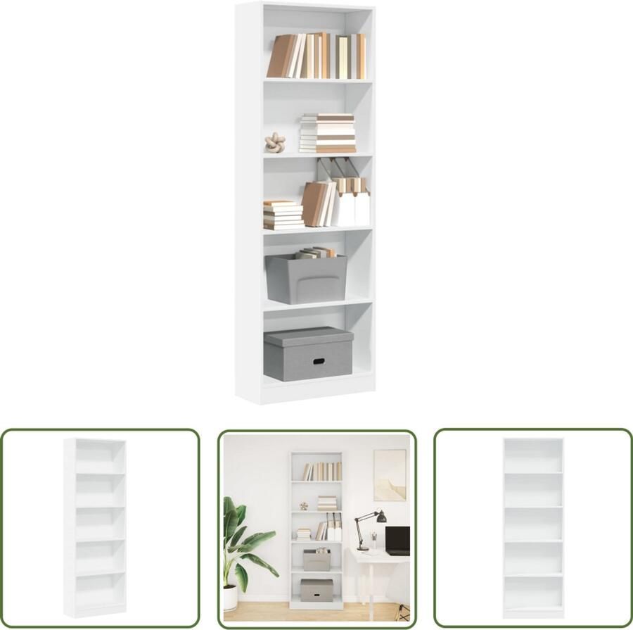 The Living Store Boekenkast 60x24x176 cm bewerkt hout wit Boekenkast Houten Boekenkast Opbergkast Bibliotheekkast Livingroom Furniture