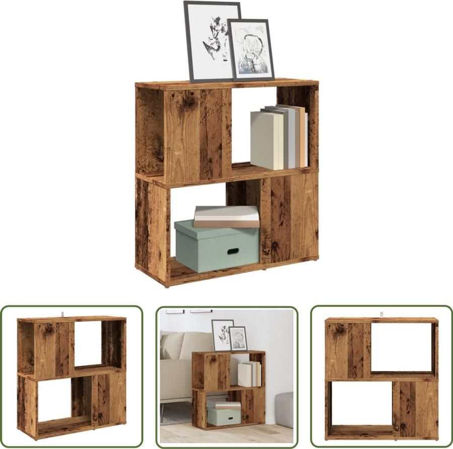 The Living Store Boekenkast 60x24x63 cm bewerkt hout oud houtkleurig Boekenkast Houten Boekenkast Vintage Boekenkast Bibliotheekkast Opbergkast