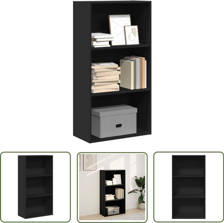 The Living Store Boekenkast 60x30x114 cm bewerkt hout zwart Boekenkast Houten Boekenkast Opbergkast Bibliotheekkast Interieurdecoratie