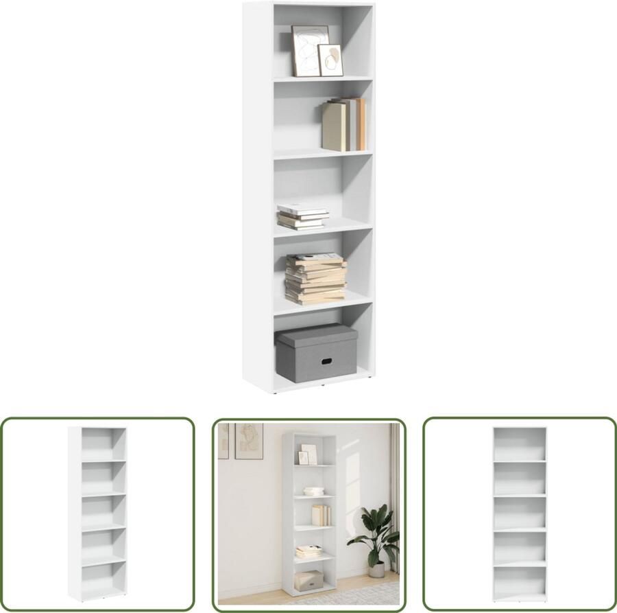 The Living Store Boekenkast 60x30x189 cm bewerkt hout wit Boekenkast Houten Boekenkast Opbergkast Bibliotheekkast White Bookcase