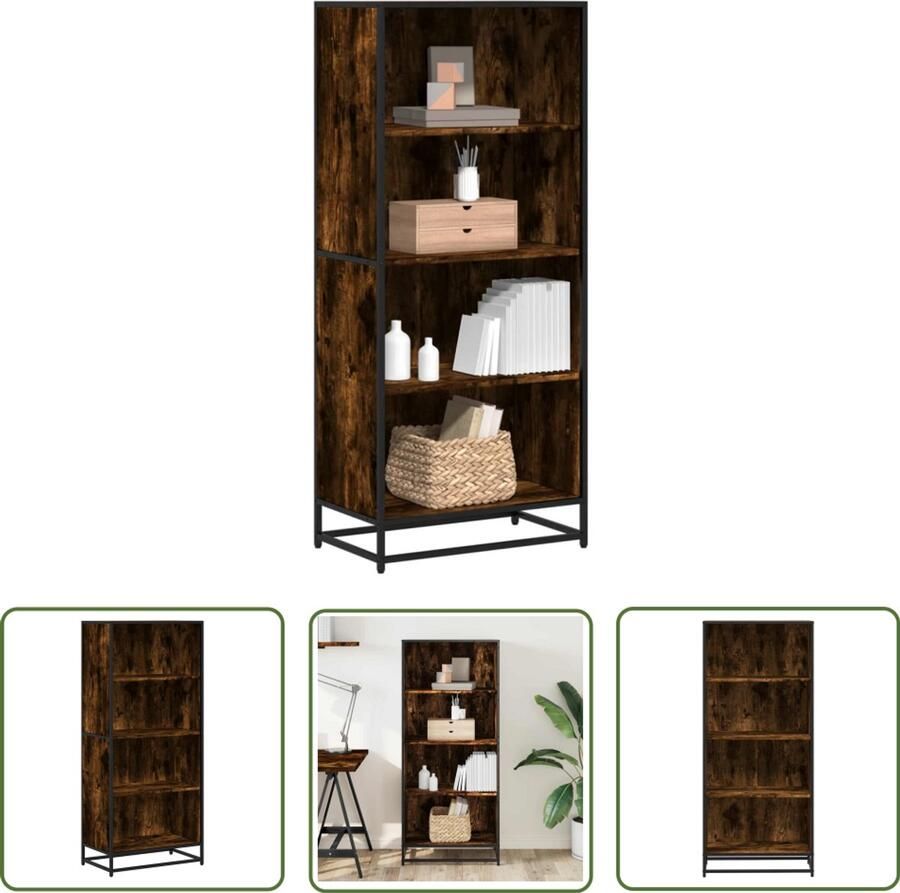 The Living Store Boekenkast 60x35x139 cm bewerkt hout gerookt eikenkleurig Boekenkast Houten Boekenkast Industriele Boekenkast Opbergkast Bibliotheekkast