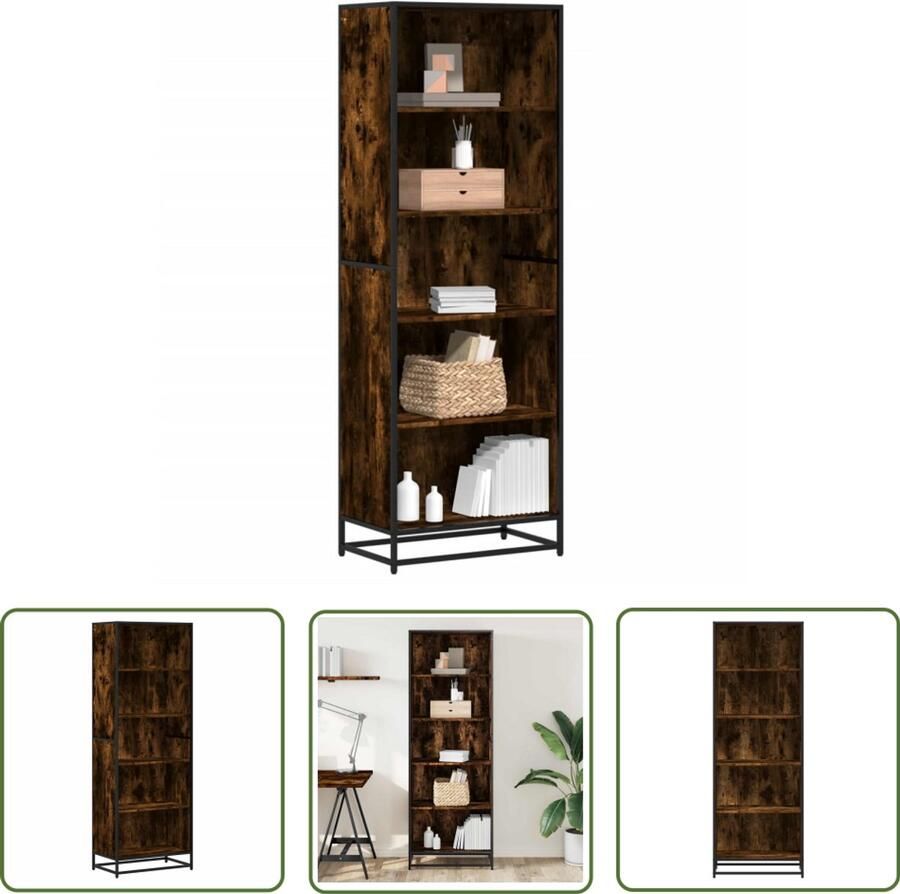 The Living Store Boekenkast 60x35x170 5 cm bewerkt hout gerookt eikenkleurig Boekenkast Houten Boekenkast Boekenplank Opslagkast Vintage Boekenkast