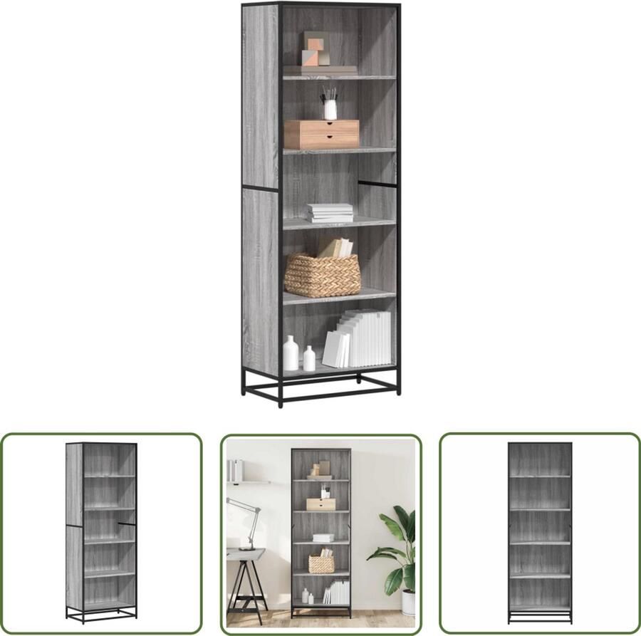 The Living Store Boekenkast 60x35x170 5 cm bewerkt hout grijs sonoma eikenkleur Boekenkast Houten Boekenkast Grijze Boekenkast Design Boekenkast Opbergkast