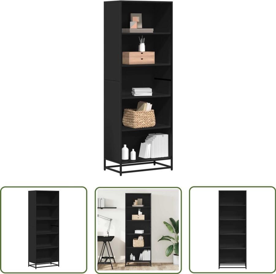 The Living Store Boekenkast 60x35x170 5 cm bewerkt hout zwart Boekenkast Houten Boekenkast Zwarte Boekenkast Boekenplank Opslagoplossing