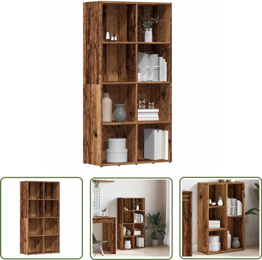 The Living Store Boekenkast 66x30x130 cm bewerkt hout oud houtkleurig Boekenkast Houten Boekenkast Vintage Boekenkast Bibliotheekkast Opslagkast