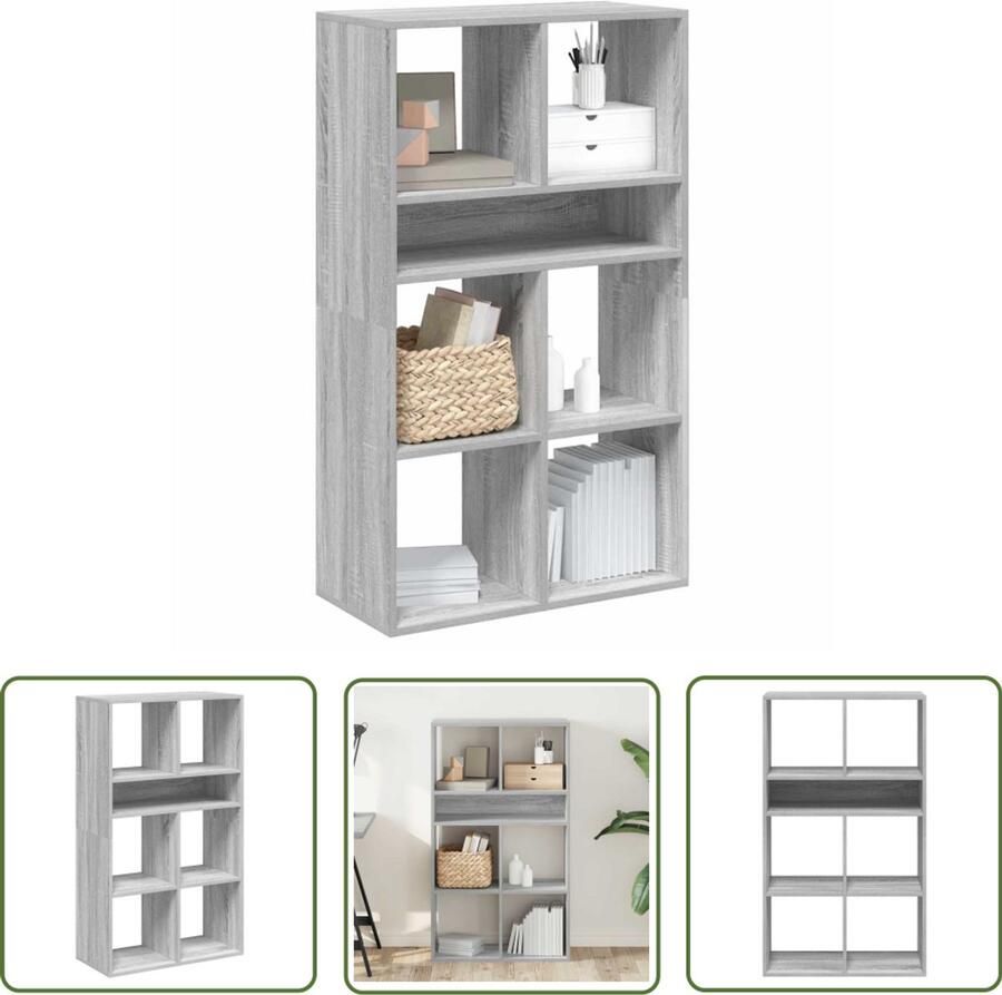 The Living Store Boekenkast 66x31x112 cm bewerkt hout grijs sonoma eikenkleurig Boekenkast Houten Boekenkast Bibliotheekkast Opslagoplossing Interieurbouw
