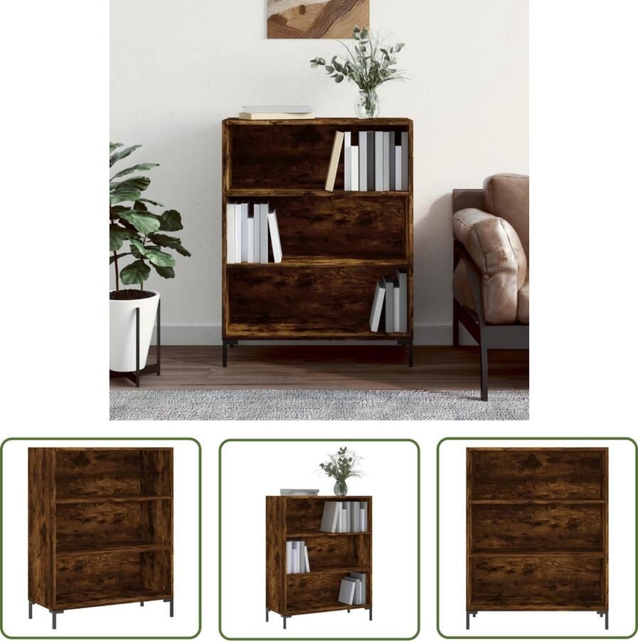 The Living Store Boekenkast Gerookt Eiken 69.5 x 32.5 x 90 cm Stabiel en Stevig Boekenkast Houten Boekenkast Vintage Boekenkast Industriële Boekenkast Boekenplank - Foto 2