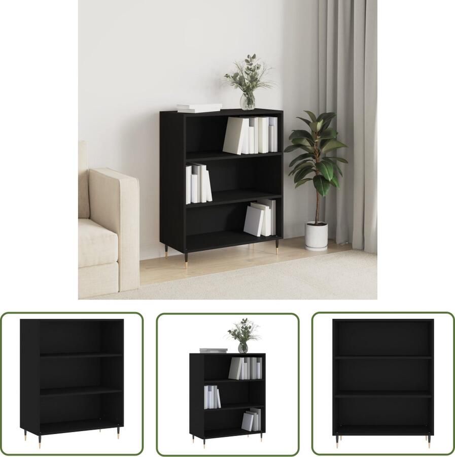 The Living Store Boekenkast 69 5x32 5x90 cm bewerkt hout zwart Boekenkast Houten Boekenkast Zwarte Boekenkast Modern Boekenrek Opslagmogelijkheden - Foto 2