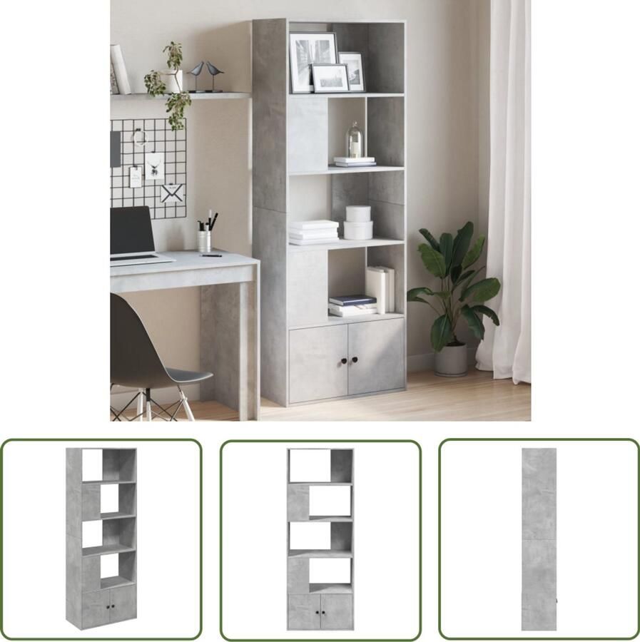 The Living Store Boekenkast 70x36x189 cm bewerkt hout betongrijs Boekenkast Houten Boekenkast Grijze Boekenkast Opbergkast Tv Meubel