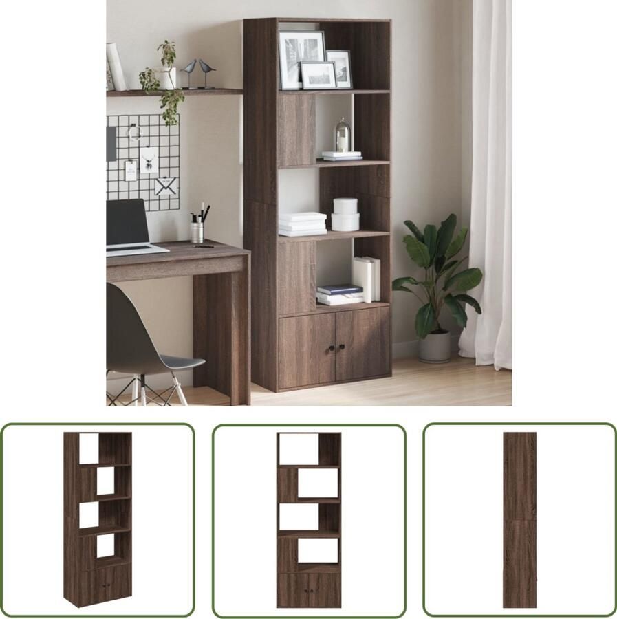 The Living Store Boekenkast 70x36x189 cm bewerkt hout bruin eikenkleurig Boekenkast Houten Boekenkast Bruine Eiken Boekenkast Opbergkast Bibliotheekkast