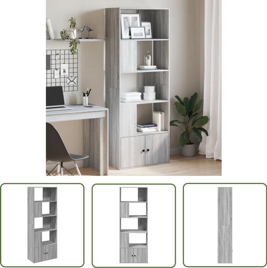 The Living Store Boekenkast 70x36x189 cm bewerkt hout grijs sonoma eikenkleurig Boekenkast Houten Boekenkast Grijze Boekenkast Sonoma Eiken Bibliotheekkast