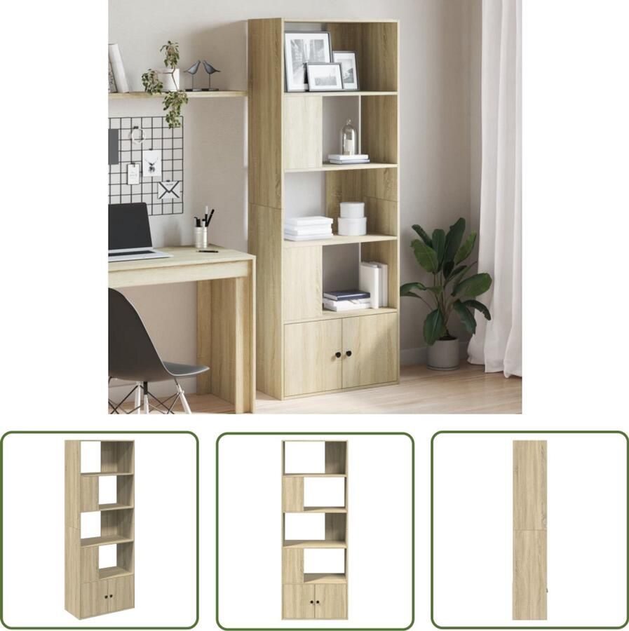 The Living Store Boekenkast 70x36x189 cm bewerkt hout sonoma eikenkleurig Boekenkast Houten Boekenkast Sonoma Eiken Bibliotheekkast Opbergkast