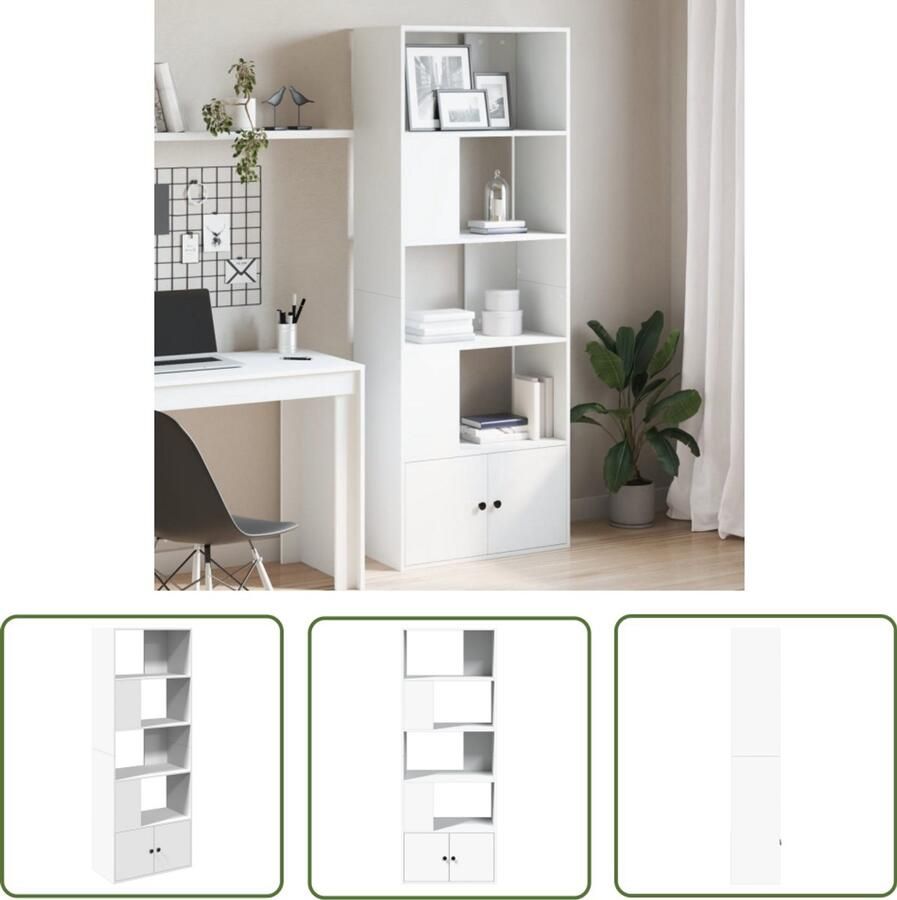 The Living Store Boekenkast 70x36x189 cm bewerkt hout wit Boekenkast Houten Boekenkast Wit Boekenkast Opbergkast Bibliotheekkast