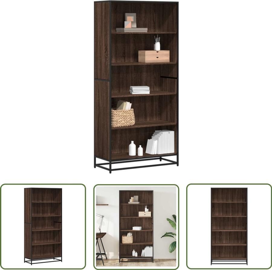 The Living Store Boekenkast 80 5x35x170 5 cm bewerkt hout bruin eikenkleurig Boekenkast Houten Boekenkast Industrieel Design Bruine Eiken Kleur Opslagruimte