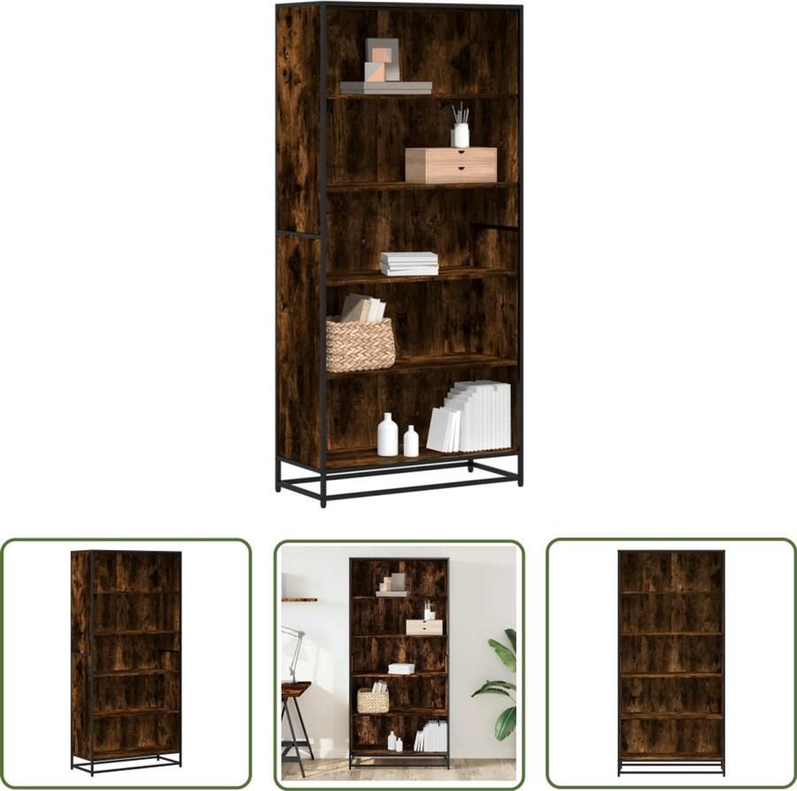 The Living Store Boekenkast 80 5x35x170 5 cm bewerkt hout gerookt eikenkleurig Boekenkast Houten Boekenkast Industrieel Design Opbergkast Bibliotheek Kast