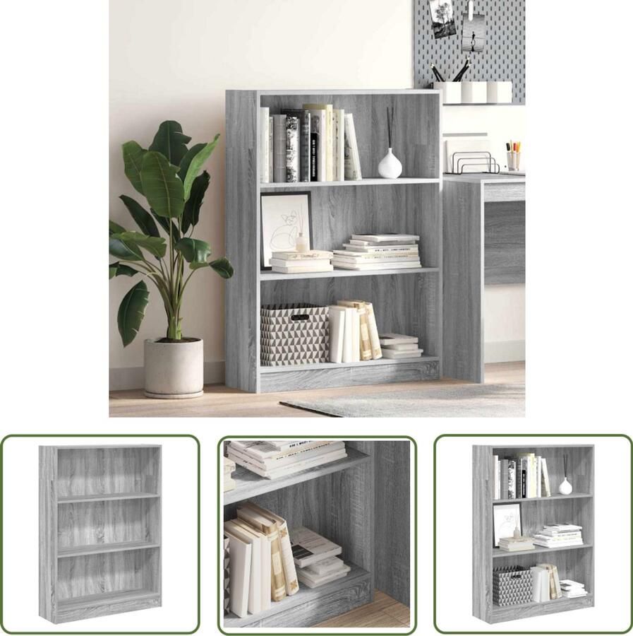 The Living Store Boekenkast 80x24x109 cm bewerkt hout grijs sonoma eikenkleurig Boekenkast Houten Boekenkast Bibliotheekkast Opbergkast Salontafel