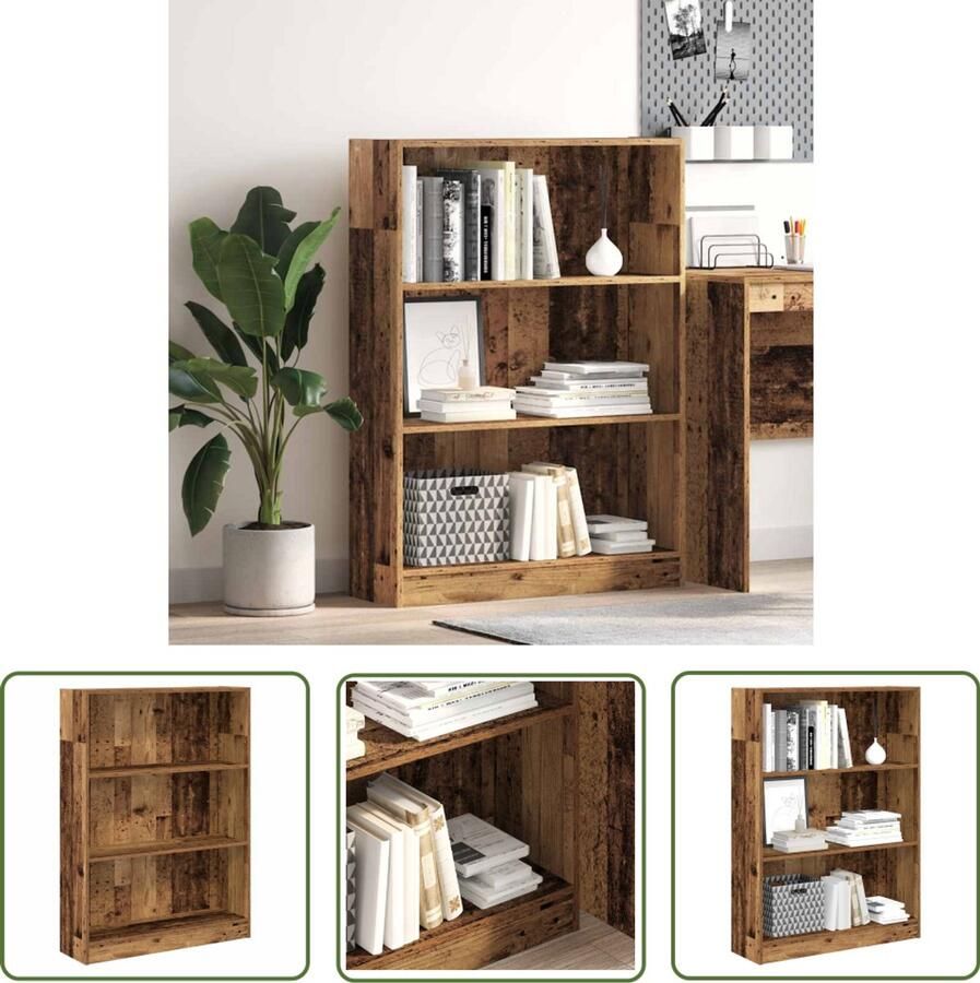 The Living Store Boekenkast 80x24x109 cm bewerkt hout oud houtkleurig Boekenkast Houten Boekenkast Opbergkast Bibliotheekkast Vintage Boekenkast
