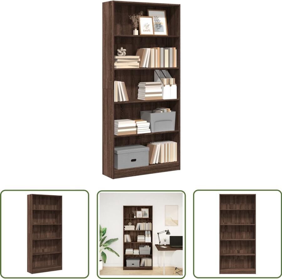 The Living Store Boekenkast 80x24x176 cm bewerkt hout bruin eikenkleurig Boekenkast Houten Boekenkast Opbergkast Bibliotheekkast Livingroom Furniture
