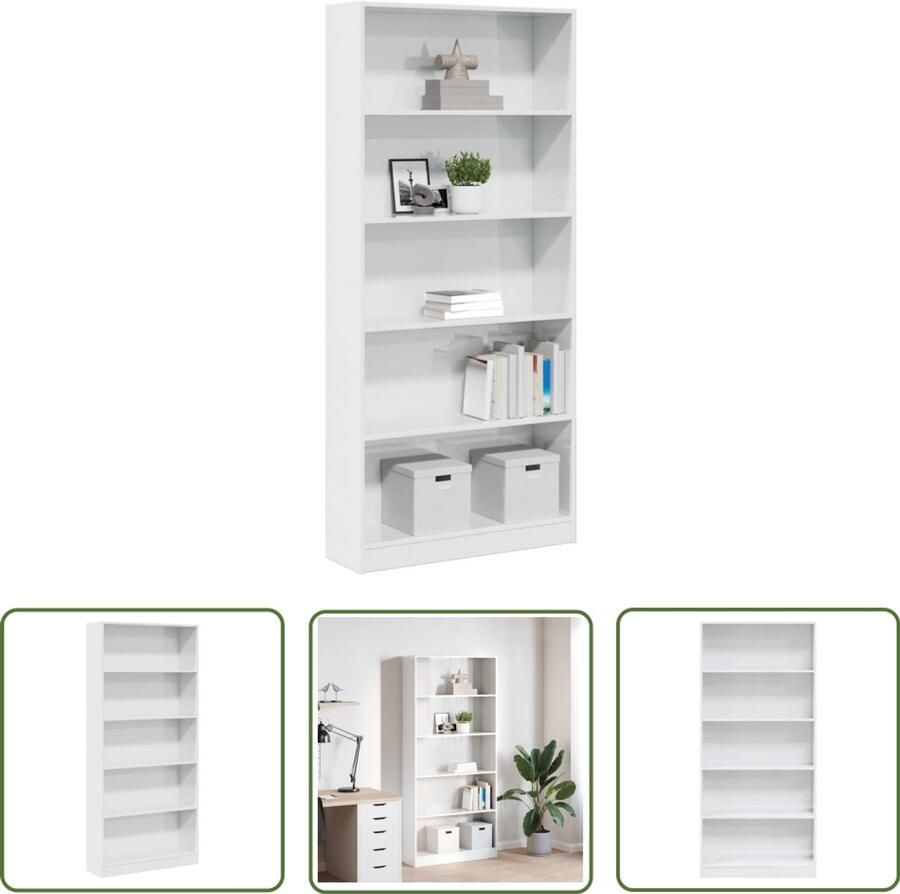 The Living Store Boekenkast 80x24x176 cm bewerkt hout hoogglans wit Boekenkast Houten Boekenkast Hoogglans Witte Boekenkast Boekenplank Opbergkast