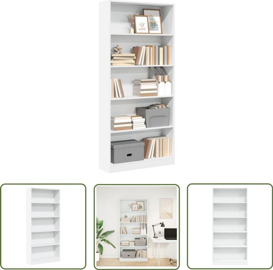 The Living Store Boekenkast 80x24x176 cm bewerkt hout wit Boekenkast Houten Boekenkast Witte Boekenkast Opbergkast Bibliotheekkast