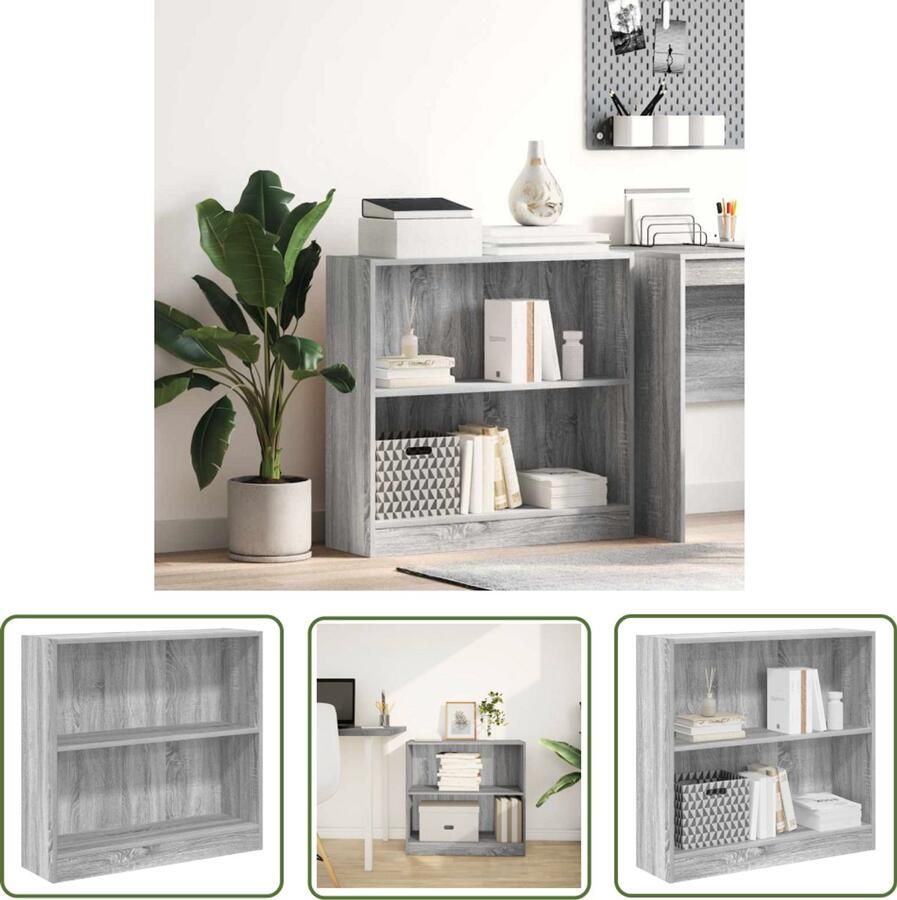 The Living Store Boekenkast 80x24x76 cm bewerkt hout grijs sonoma eikenkleurig Boekenkast Houten Boekenkast Grijze Boekenkast Opbergkast Salontafel - Foto 2