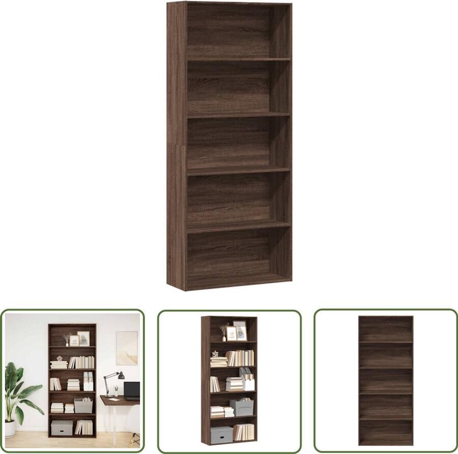 The Living Store Boekenkast 80x30x189 cm bewerkt hout bruin eikenkleur Boekenkast Houten Boekenkast Bruine Eiken Kleur Opbergkast Bibliotheekkast