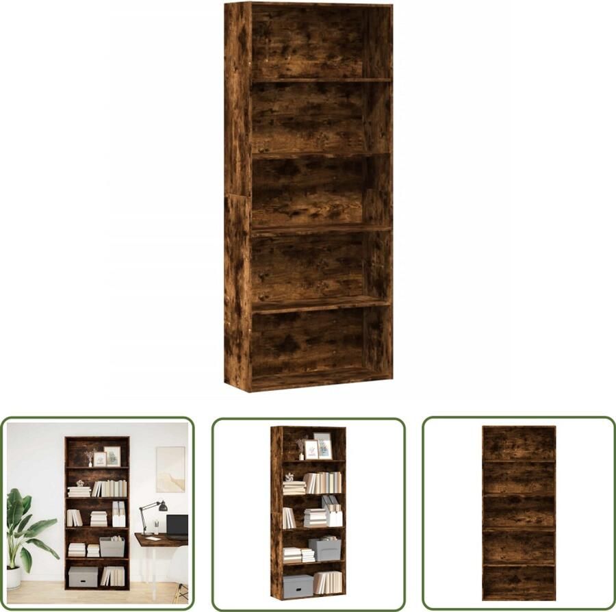 The Living Store Boekenkast 80x30x189 cm bewerkt hout gerookt eikenkleurig Boekenkast Houten Boekenkast Woonkamer Boekenkast Opbergkast Tv Meubel
