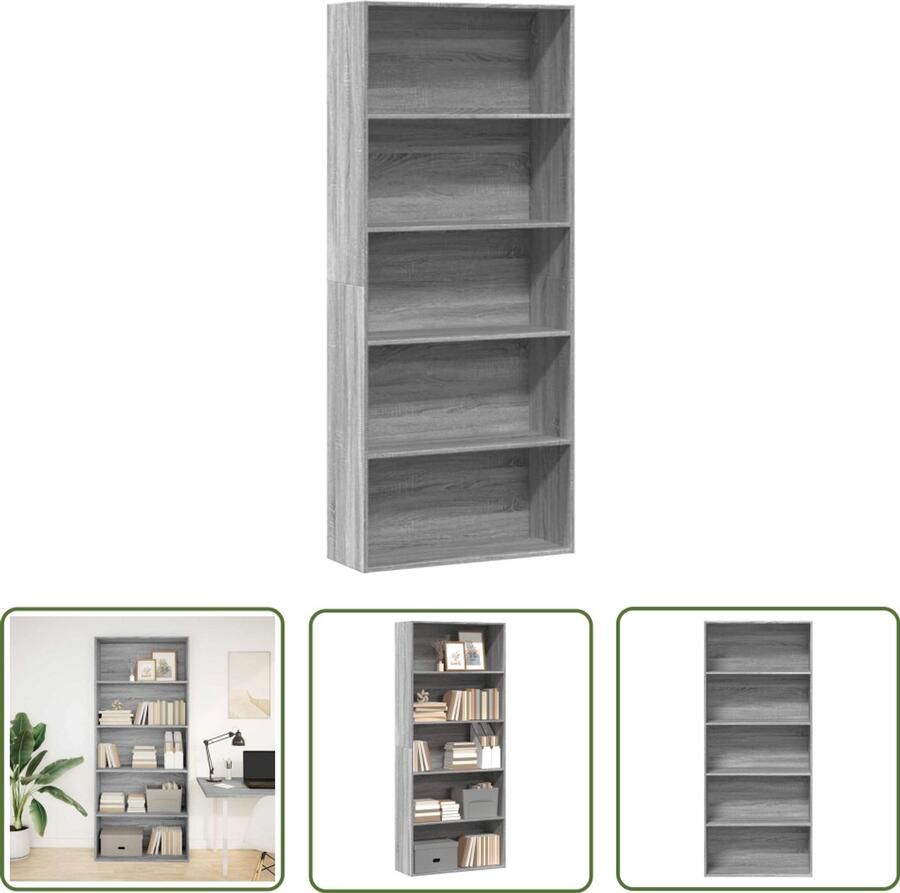The Living Store Boekenkast 80x30x189 cm bewerkt hout grijs sonoma eikenkleurig Boekenkast Houten Boekenkast Grijze Boekenkast Boekenplank Opslagoplossing