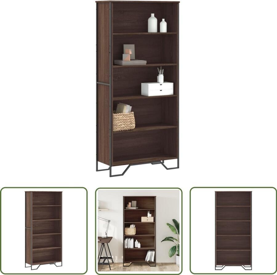 The Living Store Boekenkast 80x31x169 cm bewerkt hout bruin eikenkleurig Boekenkast Houten Boekenkast Vintage Boekenkast Opbergkast Tv Meubel