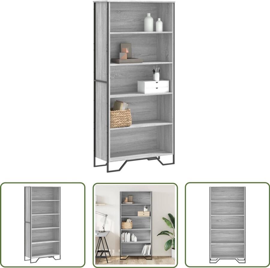 The Living Store Boekenkast 80x31x169 cm bewerkt hout grijs sonoma eikenkleurig Boekenkast Houten Boekenkast Grijze Boekenkast Opbergkast Bibliotheekkast